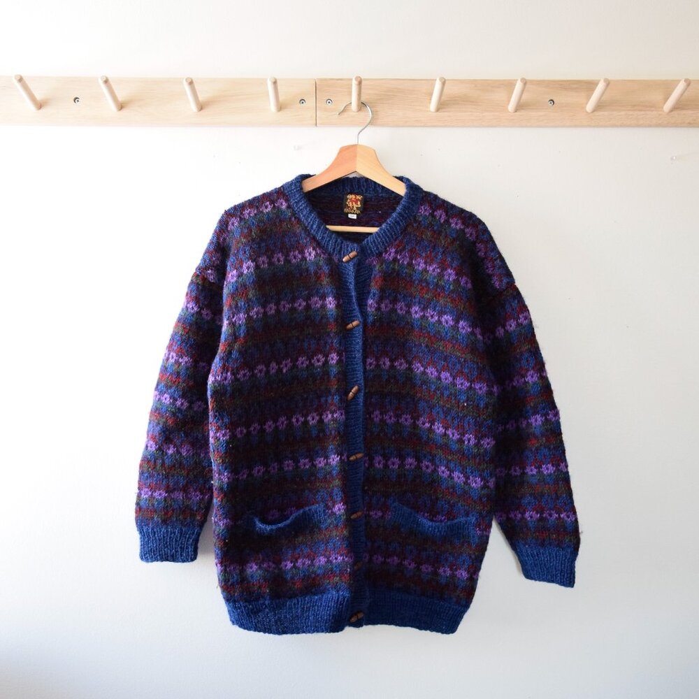 Chunky vintage multicolour wool fair isle cardigan